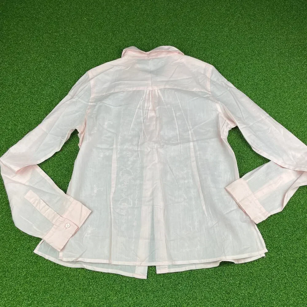 Lavender Star Pink Embroidered Long Sleeve Boho Sheer Button Up Shirt Sz L - Picture 2 of 6